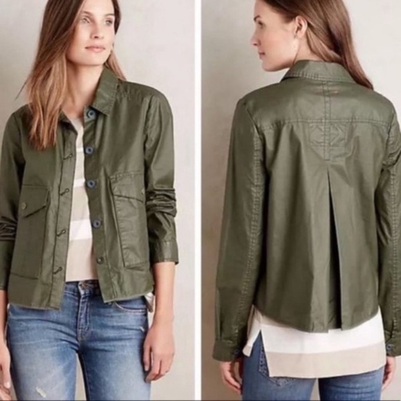 Anthropologie Hei Hei Coated Green Swing Jacket Size Small - Picture 1 of 8